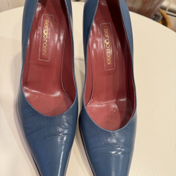 SERGIO ROSSI  GODIVA LEATHER PUMPS SZ 8 US EU 38.5 Beautiful Blue - Picture 2 of 7